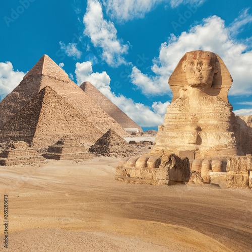 General view of pyramids with Sphinx
