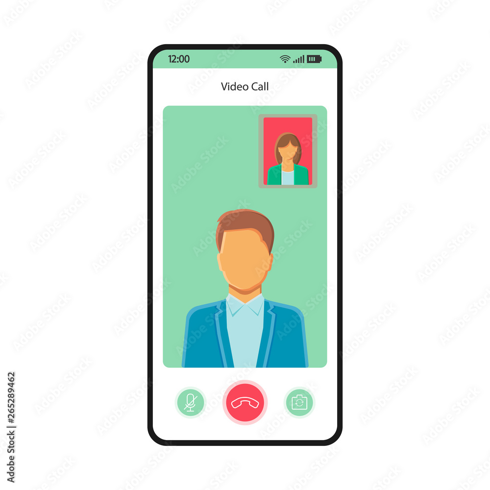 Video call smartphone interface vector template Video call smartphone interface vector template