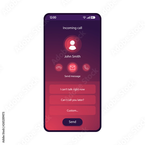 Response message to incoming call smartphone interface vector template