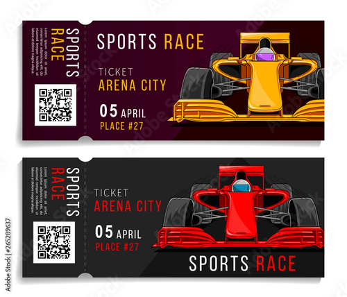 Race tickets with sport car illustration layout