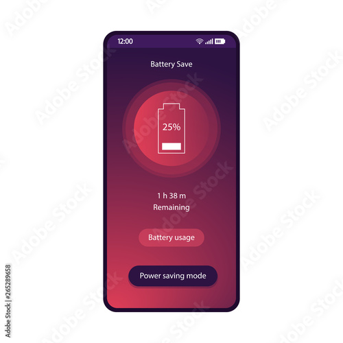 Battery saver app smartphone interface vector template