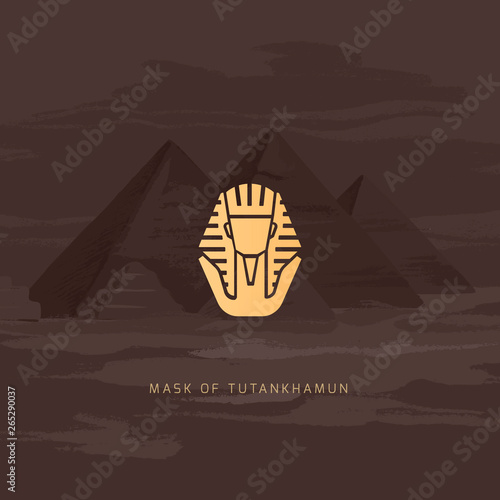 Burial Mask Illustration Egyptian golden pharaohs mask icon flat isolated on white background vector illustration. Egyptian pharaohs mask Tutankhamun line icon. King Tutankhamun.