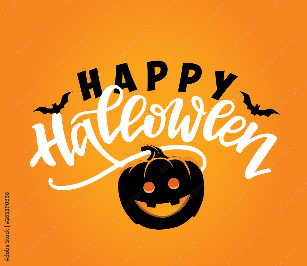 Happy Halloween – hand drawn doodle lettering label art banner poster template
