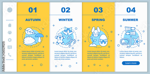 Four seasons onboarding mobile web pages vector template