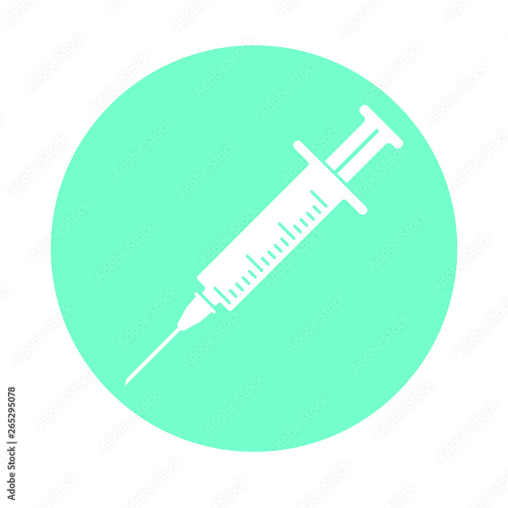 Icon syringe for injection. Symbol syringe in the circle isolated on white background. Flat design. Vector illustration Icon syringe for injection. Symbol syringe in the circle isolated on white background. Flat design. Vector illustration