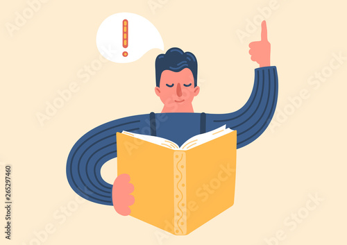 Man reading book with exclamation mark.