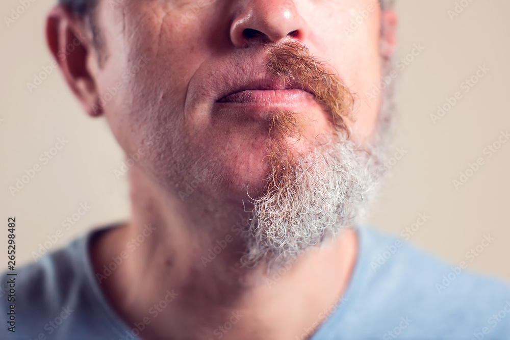 A portrait of man with half beard and hair A portrait of man with half beard and hair