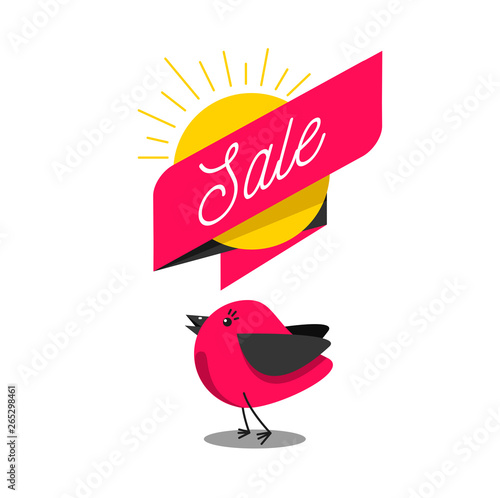 early beard sale illustration with pretty cartoon bird