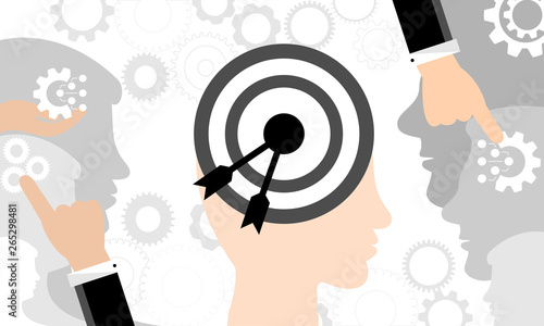 Mind marketing. Goal as think. Strategy target positioning of customer. Vector business concept.
