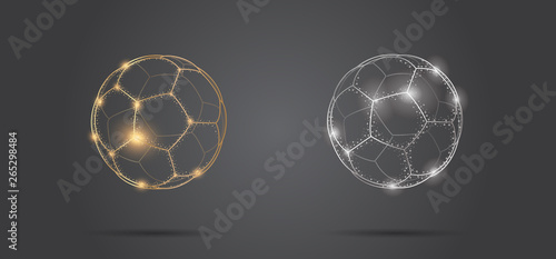 Soccer ball stylized in transparent glowing sphere