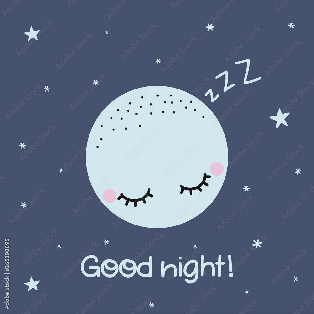 Good night cute moon decoration. Little moon and star, cute