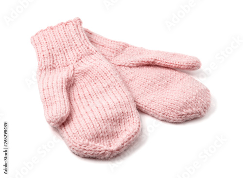 Pink mittens isolated on white background