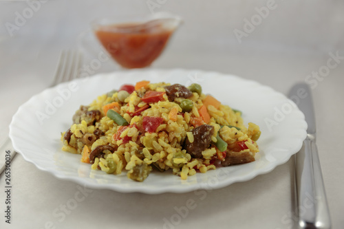 Dish with delicious vegetable risotto. Concept of vegan breakfast.