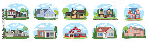 Big houses set, Vector Buildings Set. Flat Design Houses set Isolated on White Background.