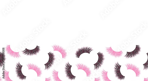 Seamless Vector Pattern Border  with Lashes and glitter effect