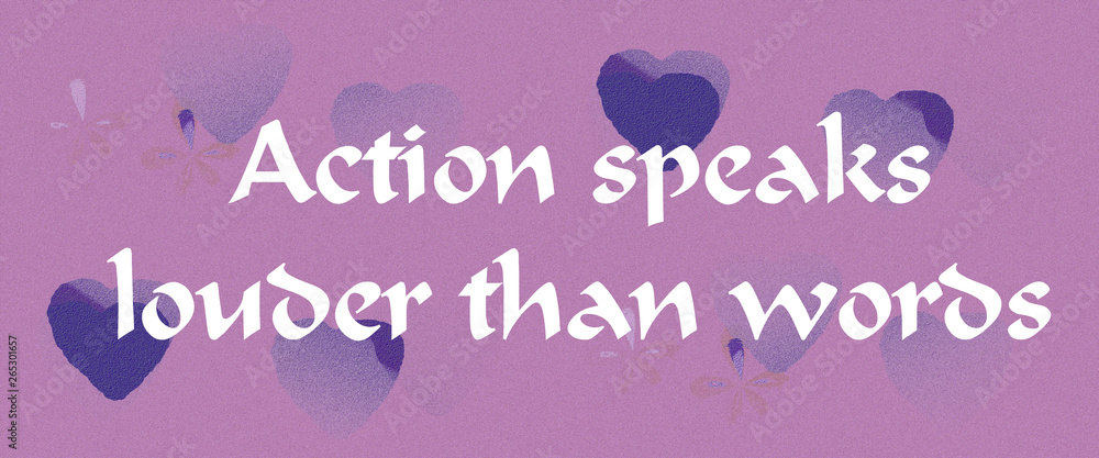 Inspirational banner text about action in world concept of work. Purple background ideal for web design and other designs.