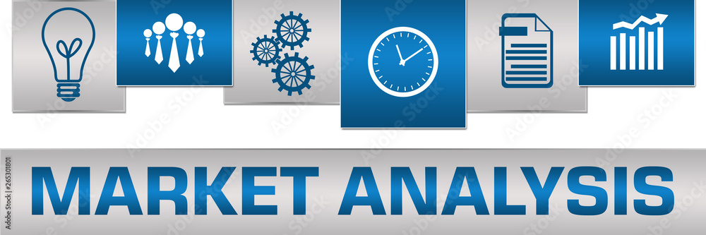 Market Analysis Business Symbols Blue Grey On Top Horizontal Market Analysis Business Symbols Blue Grey On Top Horizontal