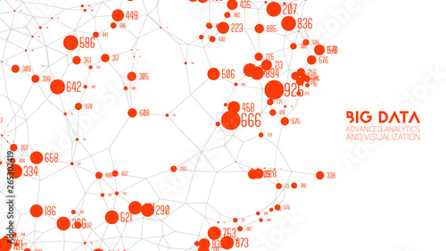 Vector abstract colorful graph big data information connection visualization. Social network, financial analysis of complex databases. Visual information complexity clarification. Intricate data cloud