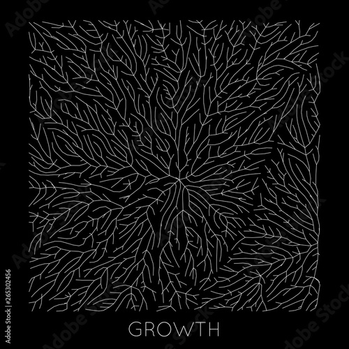 Vector generative branch growth pattern. Lichen like organic structure with veins. Monocrome square biological net of vessels.