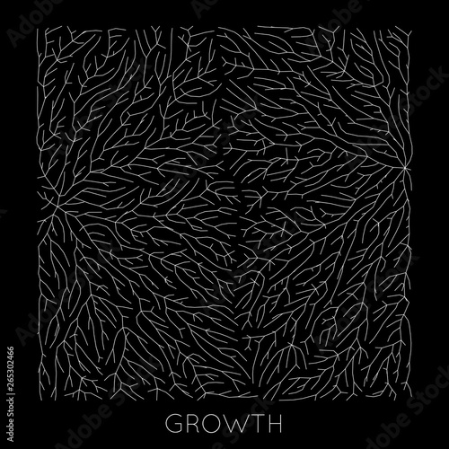Vector generative branch growth pattern. Lichen like organic structure with veins. Monocrome square biological net of vessels.