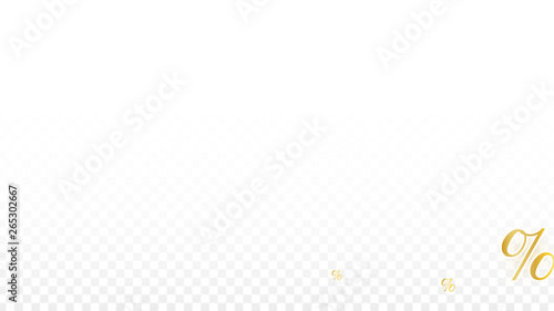 Luxury Vector Gold Percentage Sign Confetti on Transparent. Percent Sale Background. Business, Economics Print. Discount Illustration. Promotion Poster. Black Friday Banner. Special offer Template.