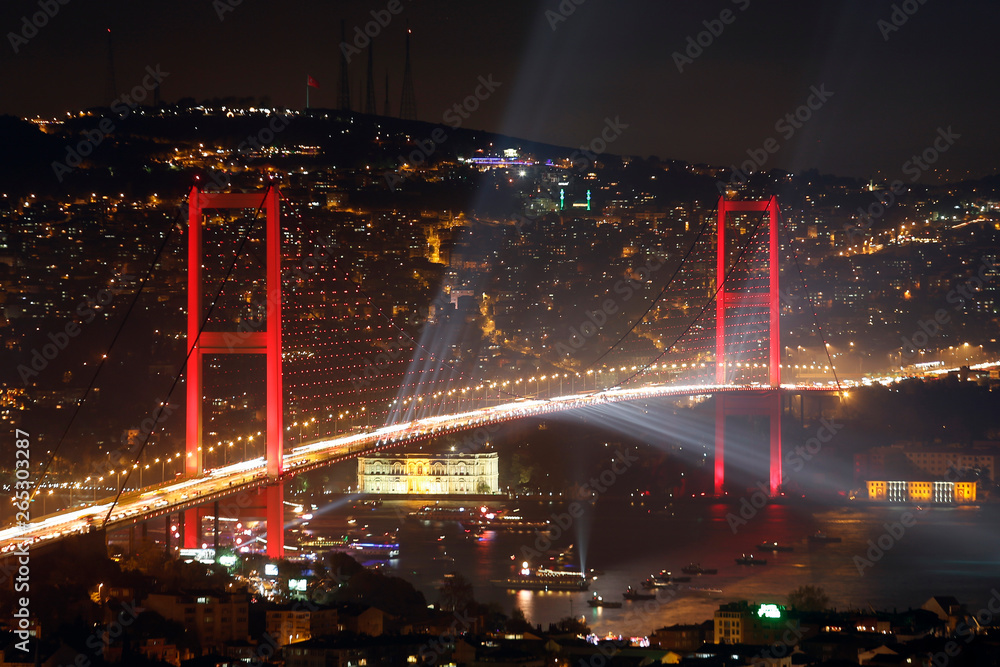Bosphorus Bridge and firework