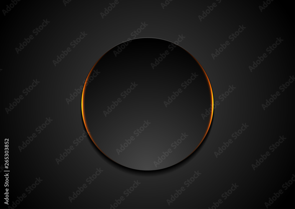Black circle with orange glowing light abstract background - obrazy, fototapety, plakaty 