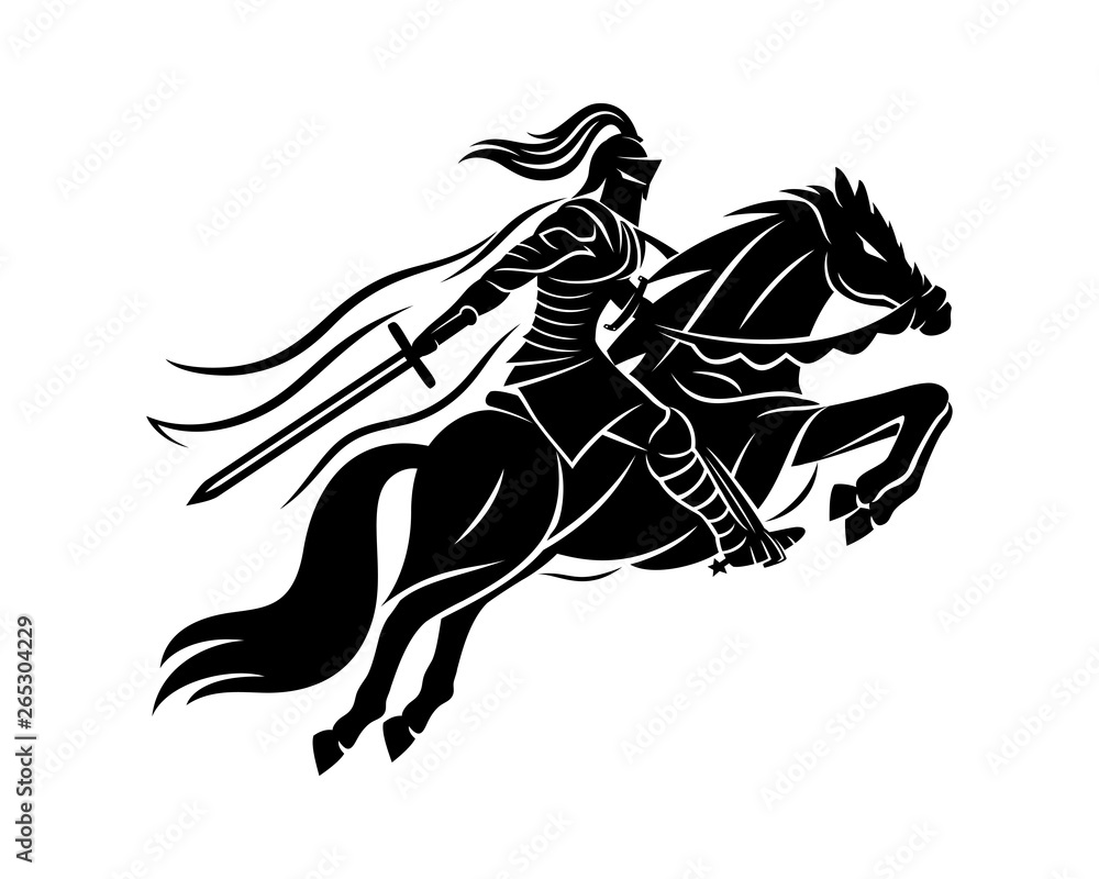 Ancient warrior on horseback on a white background.