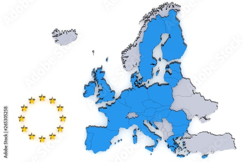 eu map european union europe map with yellow stars 3d rendering graphic illustration isolated on white background