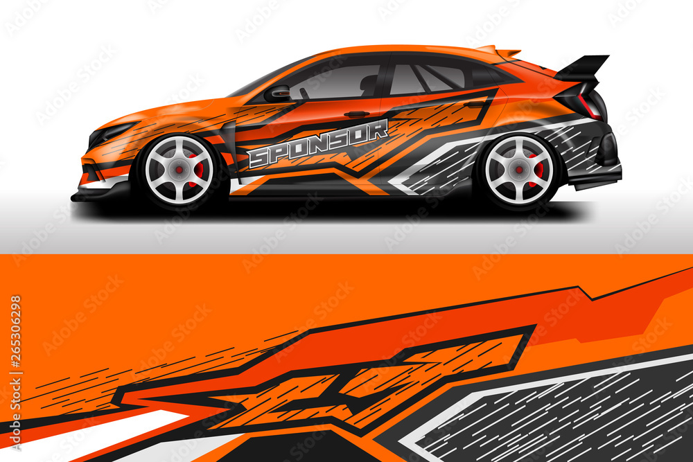 Naklejka premium Wrap livery decal car vector , supercar, rally, drift . Graphic abstract stripe racing background . Eps 10
