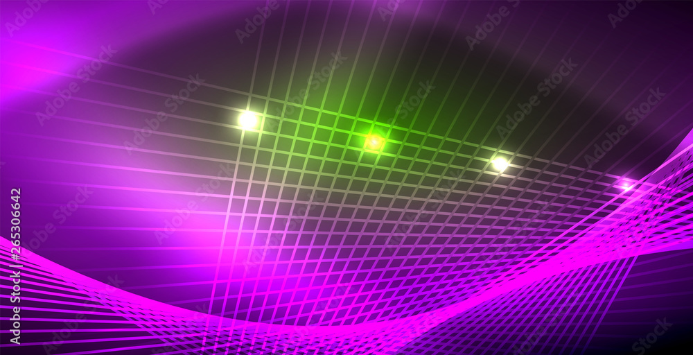 Neon glowing wave, magic energy and light motion background Neon glowing wave, magic energy and light motion background