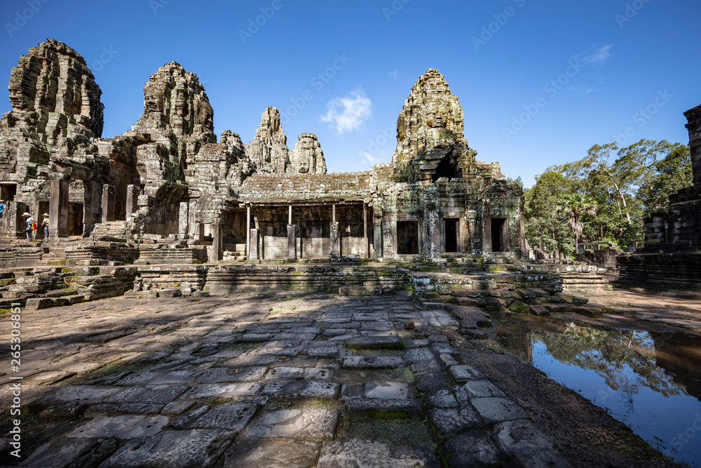 Angkor Wat, Cambodia September 6th 2018 : Tourists at the famous Bayon temple at Angkor Thom, Siem Reap, Cambodia