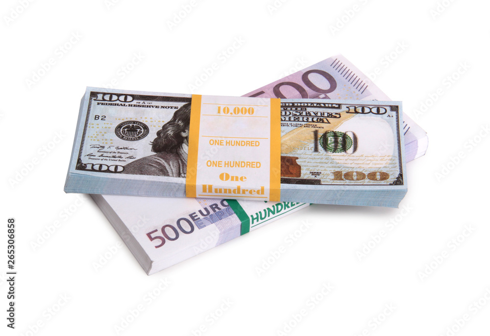 Paper dollars and euro on a white background Paper dollars and euro on a white background