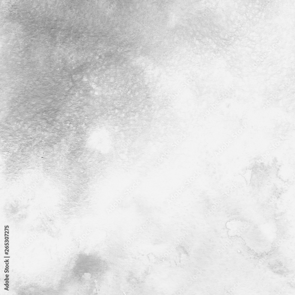 Fototapeta premium Silver with gray ink and watercolor texture on white paper background. Paint leaks and ombre effects. Hand painted abstract image.