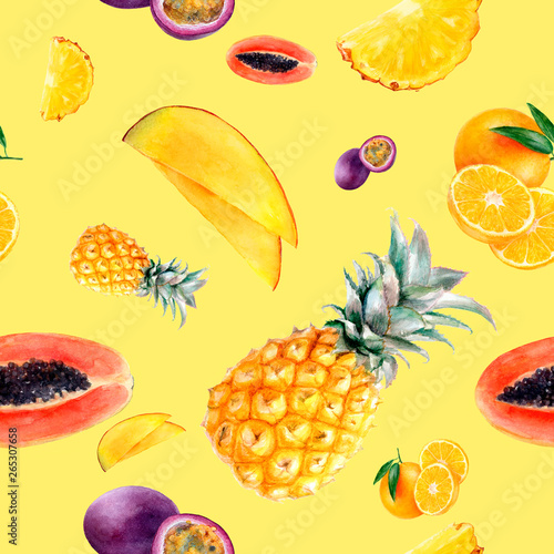 Fototapeta Naklejka Na Ścianę i Meble -  Watercolor hand drawn multi fruit isolated seamless pattern.