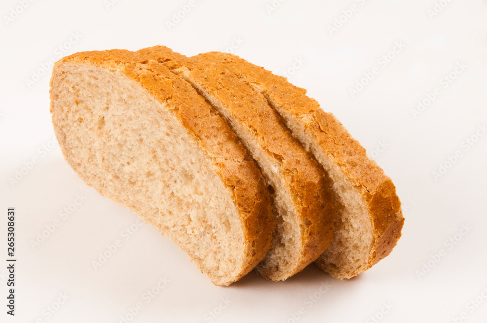 Slices of bread with bran on white background