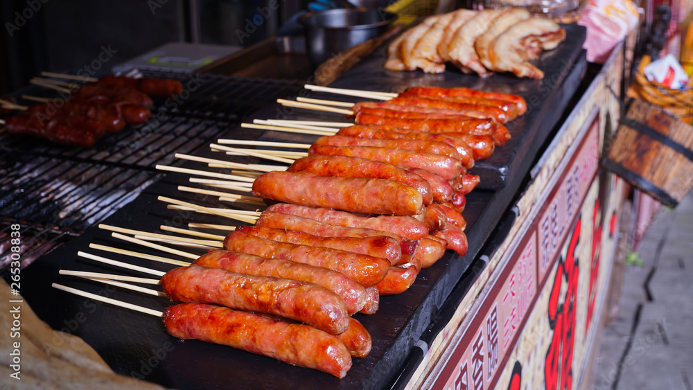 Taiwanese sausages on the grill