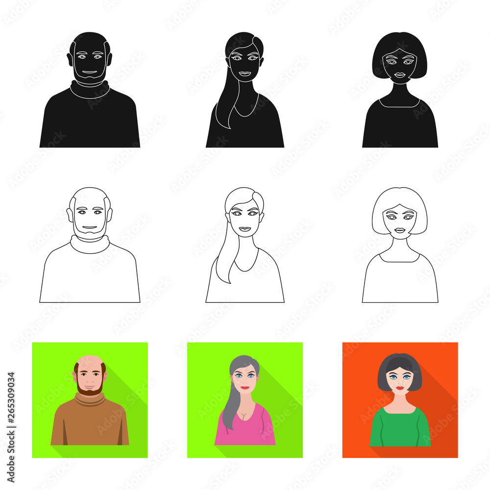 Isolated object of hairstyle and profession logo. Collection of hairstyle and character stock vector illustration. Isolated object of hairstyle and profession logo. Collection of hairstyle and character stock vector illustration.