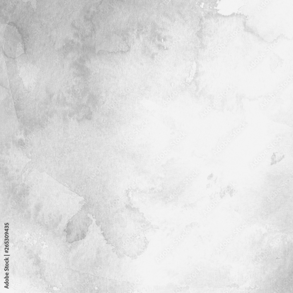 Fototapeta premium Silver with gray ink and watercolor texture on white paper background. Paint leaks and ombre effects. Hand painted abstract image.