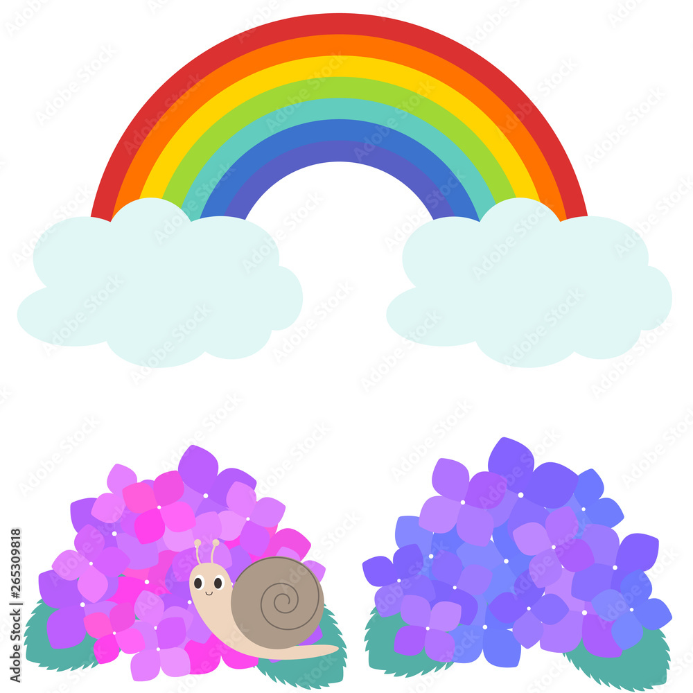 虹とアジサイとカタツムリのイラスト Stock Vector Adobe Stock