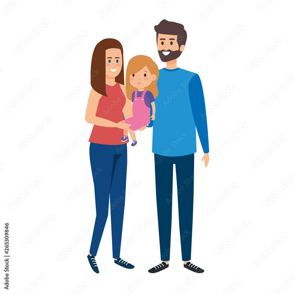 Fototapeta premium parents couple with daughter characters