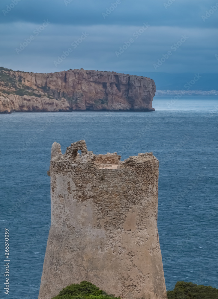 Torre del Buru, one of  the Coast Towers around Alghero, Sardinia, Italy. Part of a defensive system built iby the catalans in the mid XVI century.