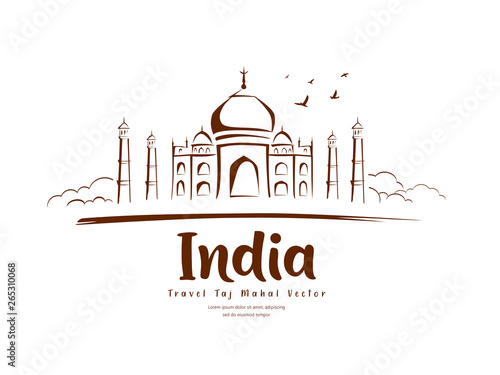 Travel Taj Mahal India vector, sketching drawing background, illustration