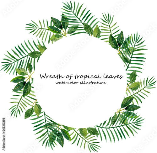 wreath of watercolor tropical leaves