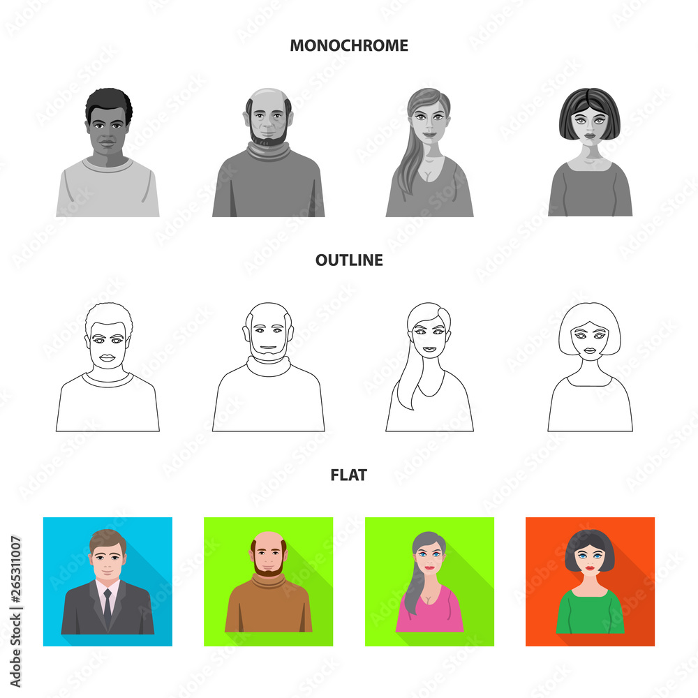 Isolated object of hairstyle and profession symbol. Collection of hairstyle and character vector icon for stock. Isolated object of hairstyle and profession symbol. Collection of hairstyle and character vector icon for stock.