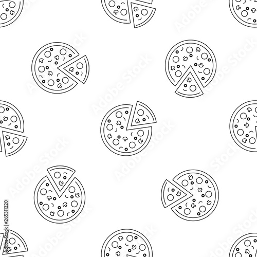 Pizza seamless pattern with icons. Style Outline. illustration on the theme of bakery products and bread baking. Vector background.