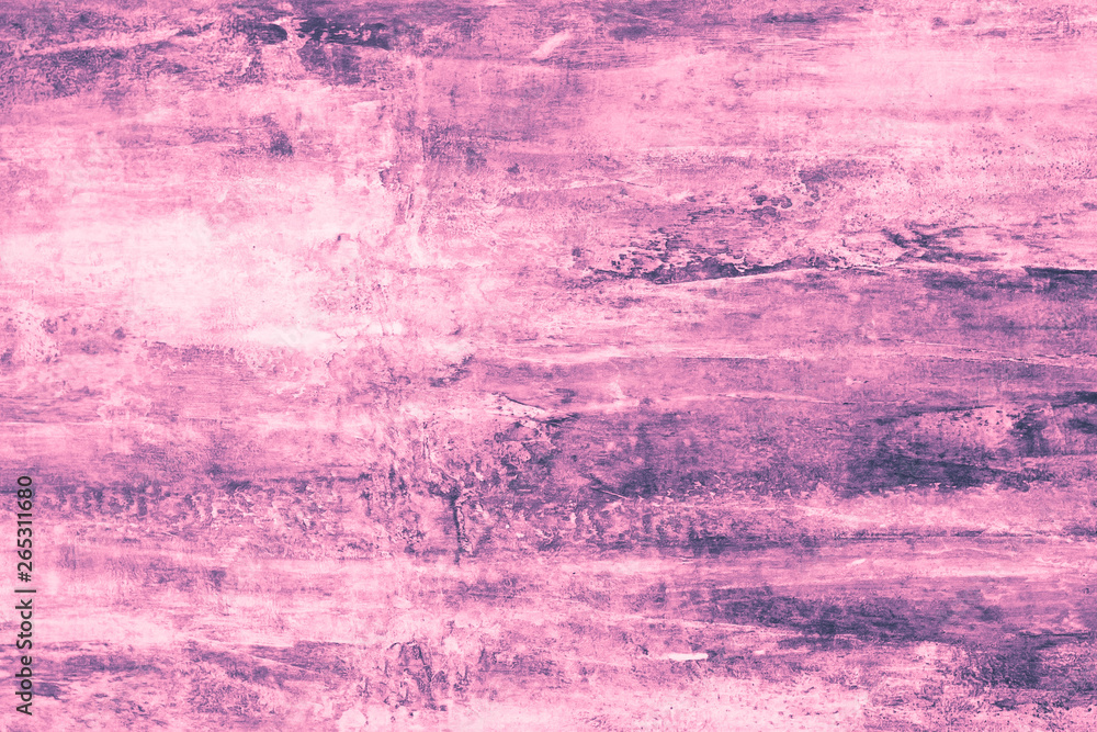 Purple blots on a pink canvas. Pink paint stains on the wall. Abstract pattern of watercolor style on pink background. Abstract purple illustration. Design template. Light violet gradient of watercolo