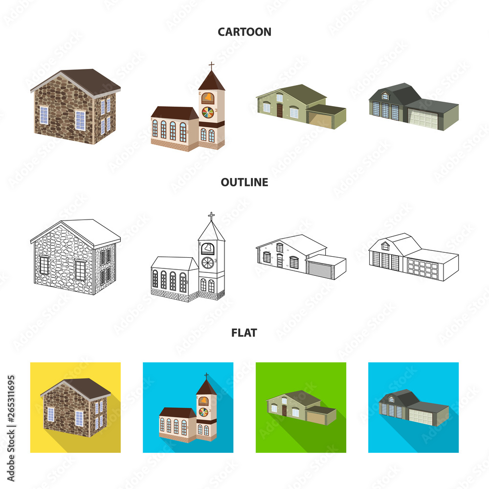 Isolated object of facade and housing symbol. Set of facade and infrastructure stock symbol for web.