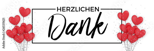 Herzlichen Dank - Banner rote Herz Luftballons