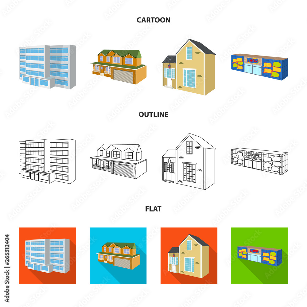 Isolated object of facade and housing sign. Collection of facade and infrastructure vector icon for stock.